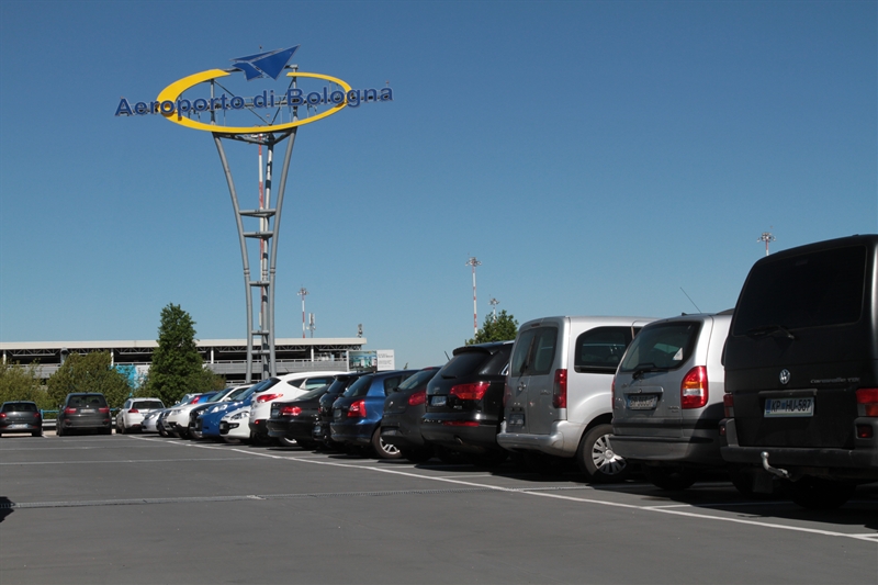 Airport parking with sign